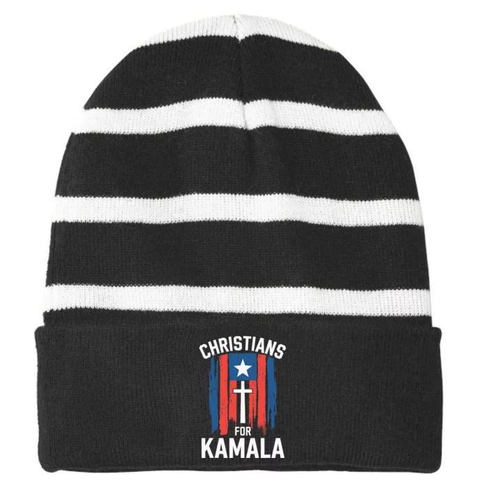 Christians For Kamala Patriotic American Harris Christians Striped Beanie with Solid Band