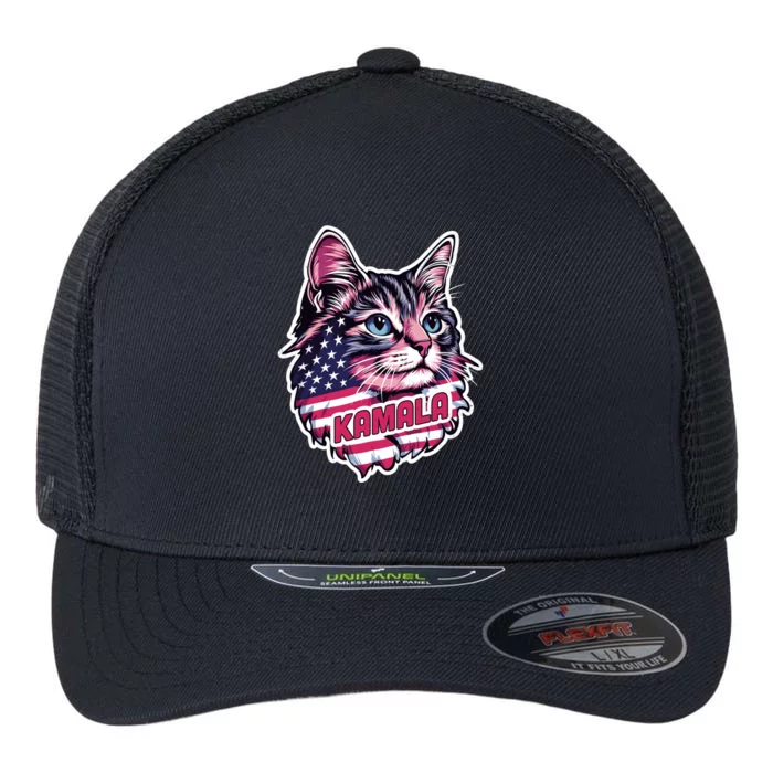 Cats For Kamala Harris Cute Red Blue Flag America Forward Gift Flexfit Unipanel Trucker Cap