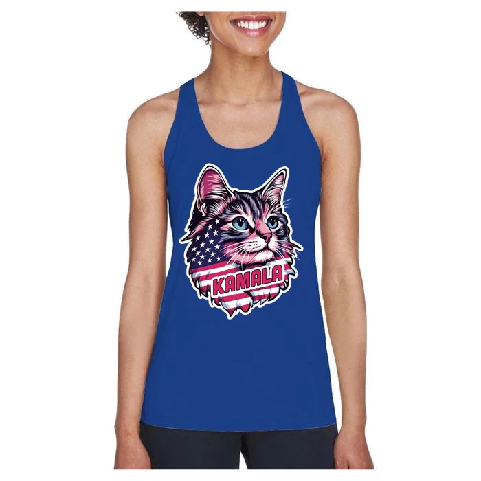 Cats For Kamala Harris Cute Red Blue Flag America Forward Gift Women's Racerback Tank