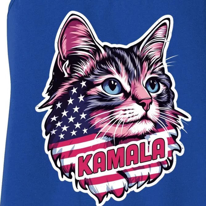 Cats For Kamala Harris Cute Red Blue Flag America Forward Gift Women's Racerback Tank