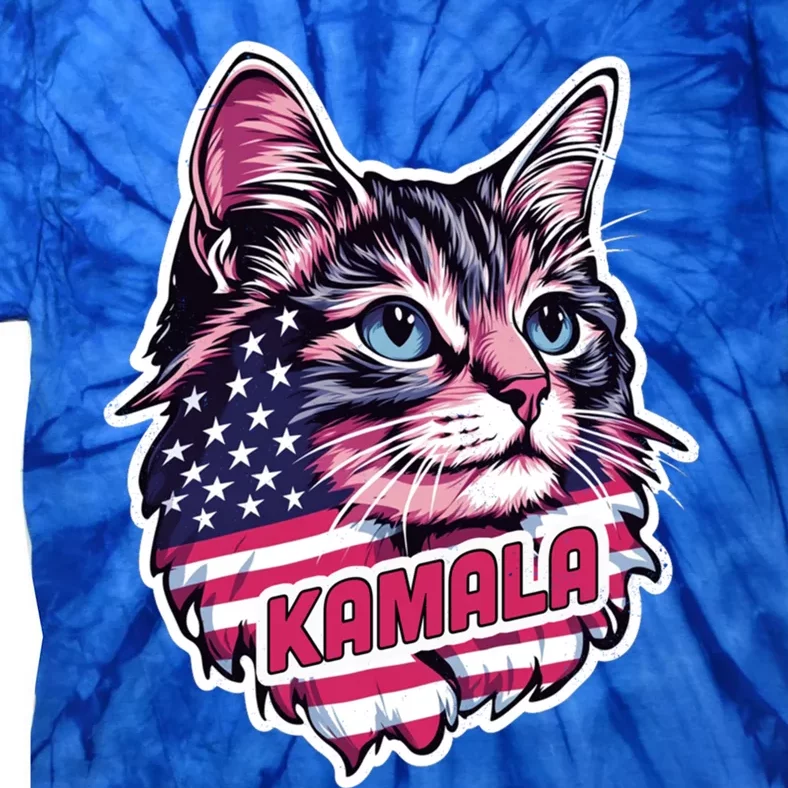 Cats For Kamala Harris Cute Red Blue Flag America Forward Gift Tie-Dye T-Shirt