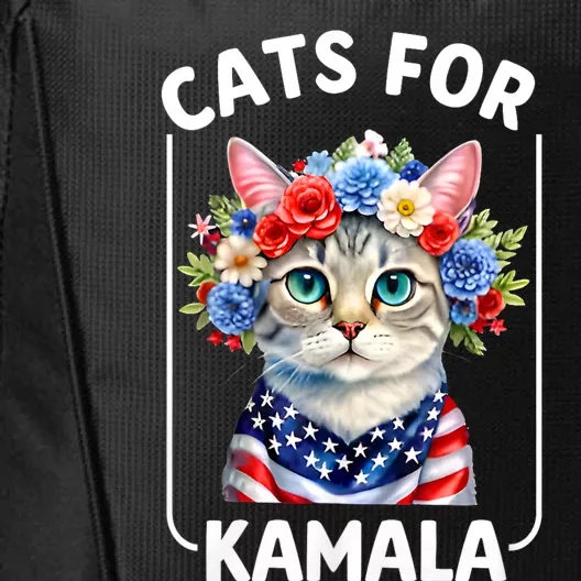 Cat For Kamala Funny Cat With Flowers American Usa Flag 2024 City Backpack