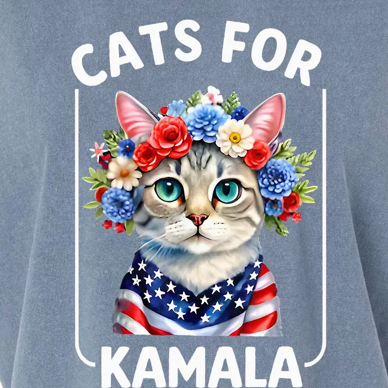 Cat For Kamala Funny Cat With Flowers American Usa Flag 2024 Garment-Dyed Women's Muscle Tee