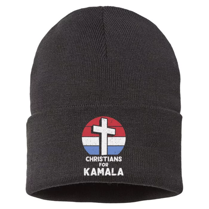 Christians For Kamala Harris 2024 Evangelical Voter Support Design Sustainable Knit Beanie