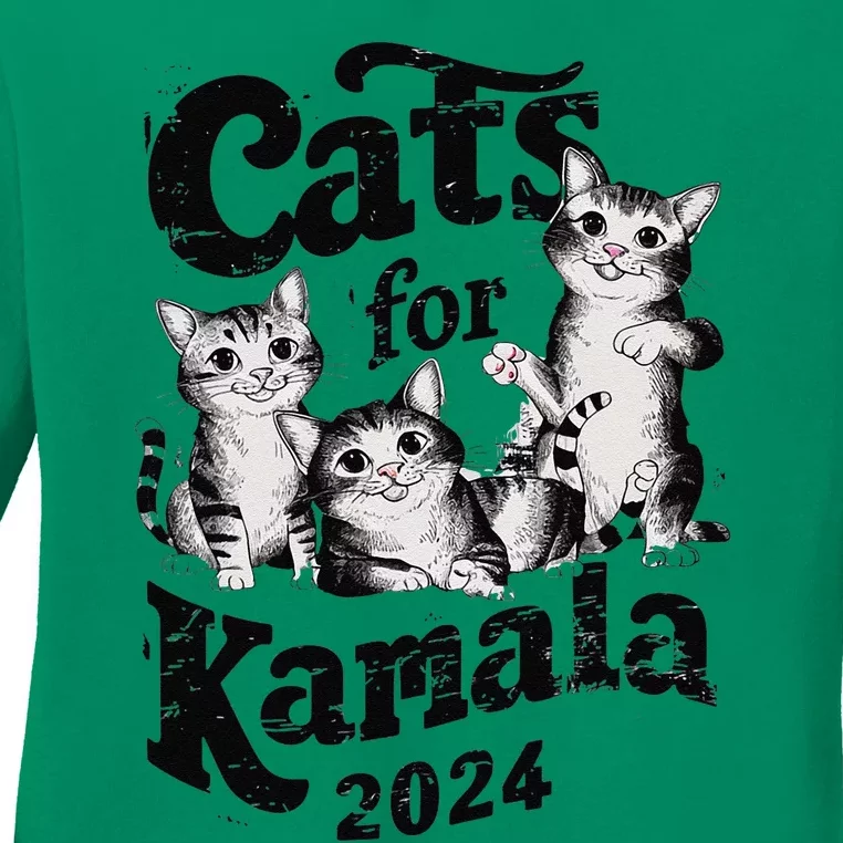 Cats For Kamala 2024 Funny President Kamala Harris Gift Ladies Long Sleeve Shirt