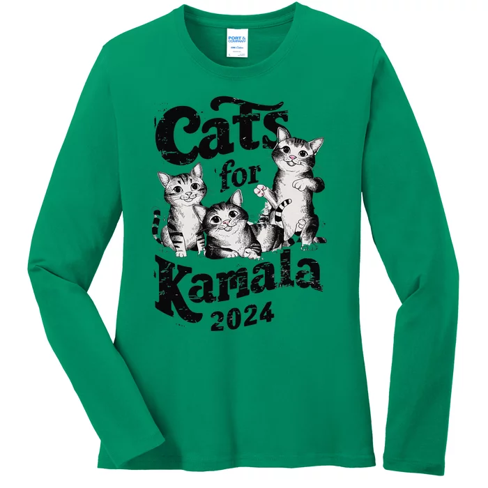 Cats For Kamala 2024 Funny President Kamala Harris Gift Ladies Long Sleeve Shirt