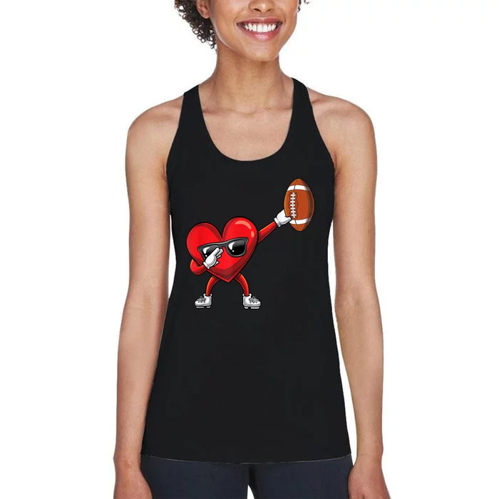 Cute Football Lover Heart Dabbing Valentines Day Gift Women's Racerback Tank