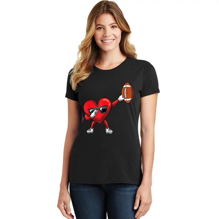 Cute Football Lover Heart Dabbing Valentines Day Gift Women's T-Shirt