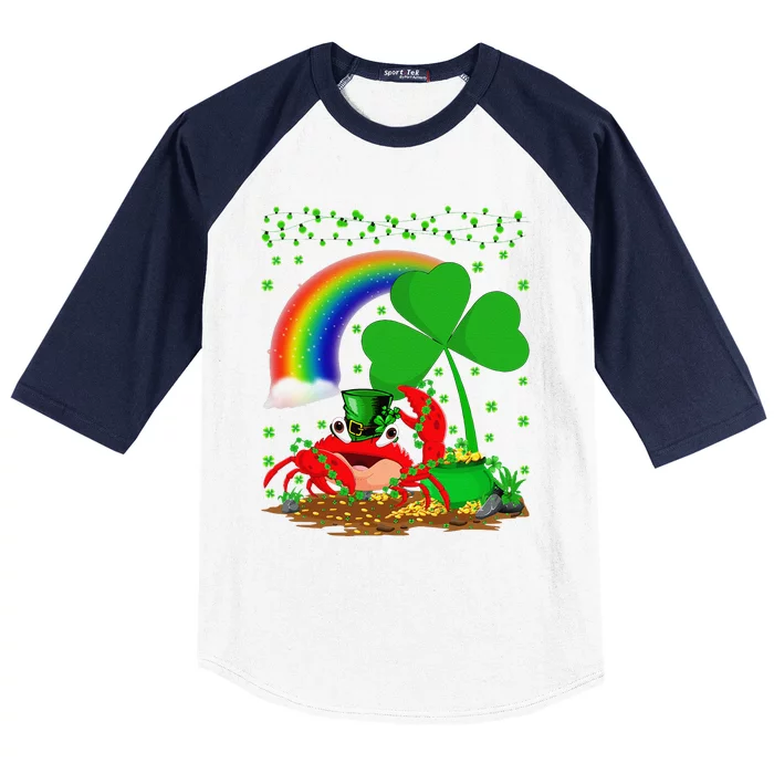 Crab Fish Lover Shamrock Leaf Rainbow Crab St Patrick's Day Baseball Sleeve Shirt