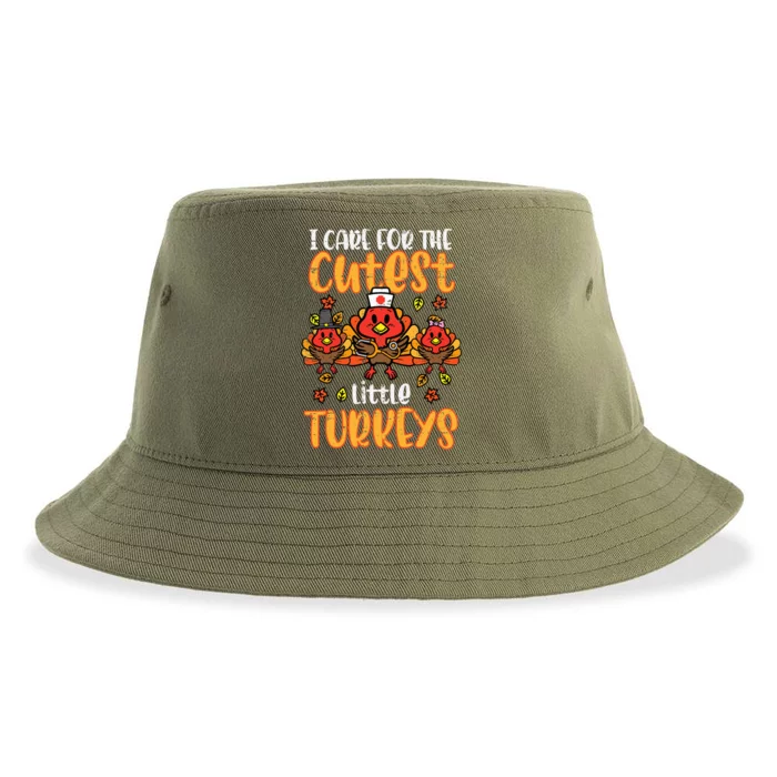 Care For Little Turkeys Nurse Fall Thanksgiving Sustainable Bucket Hat