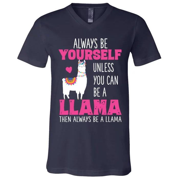 Cute Funny Llama Llamas Lover Girl V-Neck T-Shirt