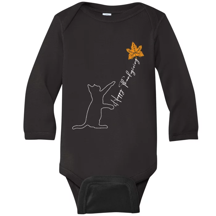 Cat Fall Leaf Balloon Thanksgiving Day Cute Kitten Autumn Baby Long Sleeve Bodysuit