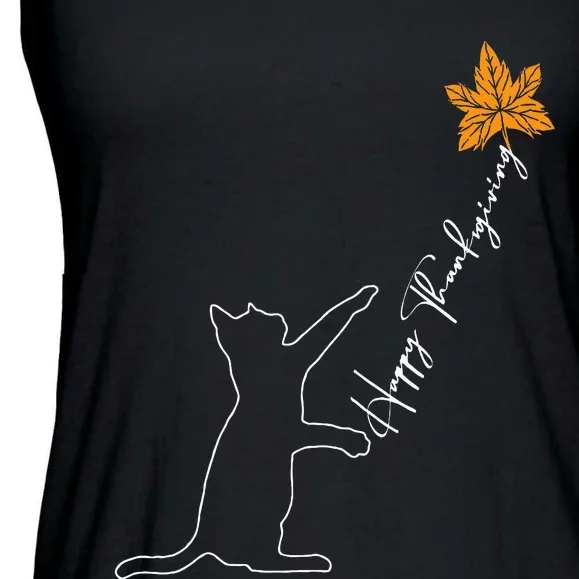 Cat Fall Leaf Balloon Thanksgiving Day Cute Kitten Autumn Ladies Essential Flowy Tank