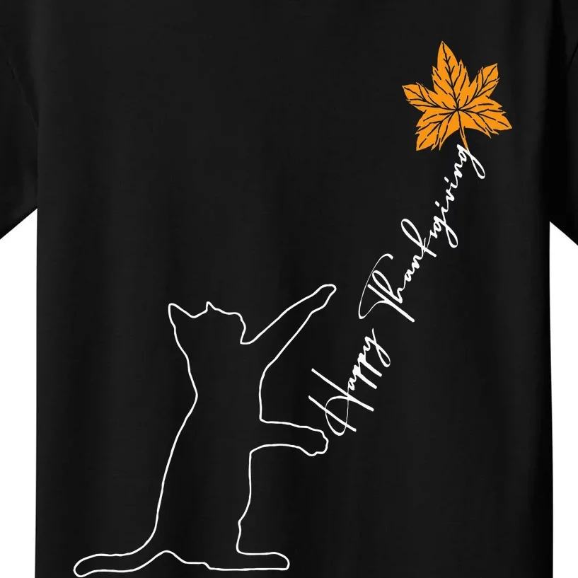 Cat Fall Leaf Balloon Thanksgiving Day Cute Kitten Autumn Kids T-Shirt