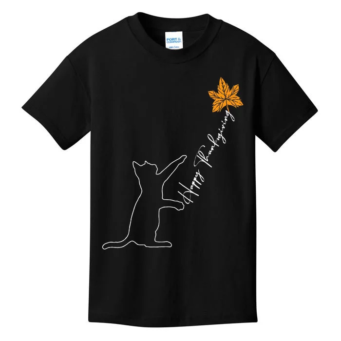 Cat Fall Leaf Balloon Thanksgiving Day Cute Kitten Autumn Kids T-Shirt