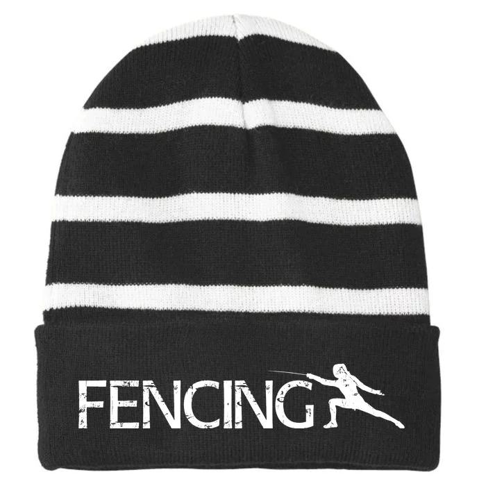 Cute Fencing Logo Striped Beanie with Solid Band