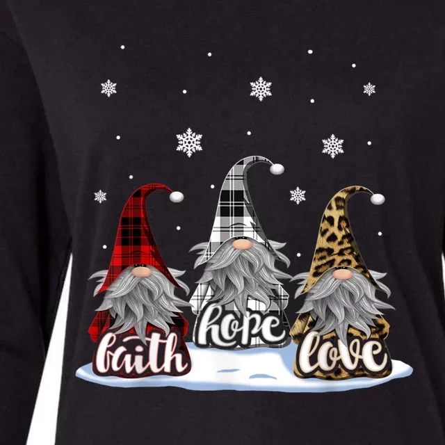 Christmas Faith Love Hope Gnome Red Leopard Plaid Snow Xmas Funny Gift Womens Cotton Relaxed Long Sleeve T-Shirt