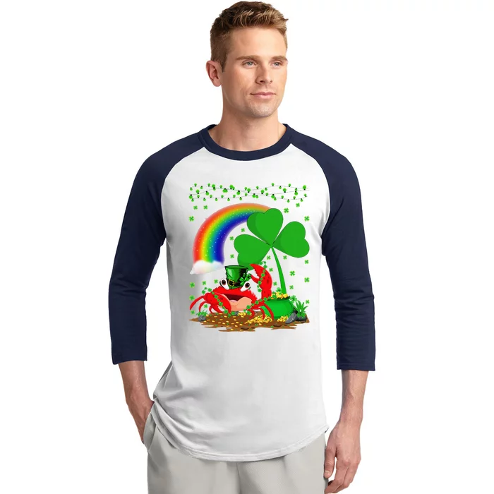 Crab Fish Lover Shamrock Leaf Rainbow Crab St Patrick's Day Baseball Sleeve Shirt