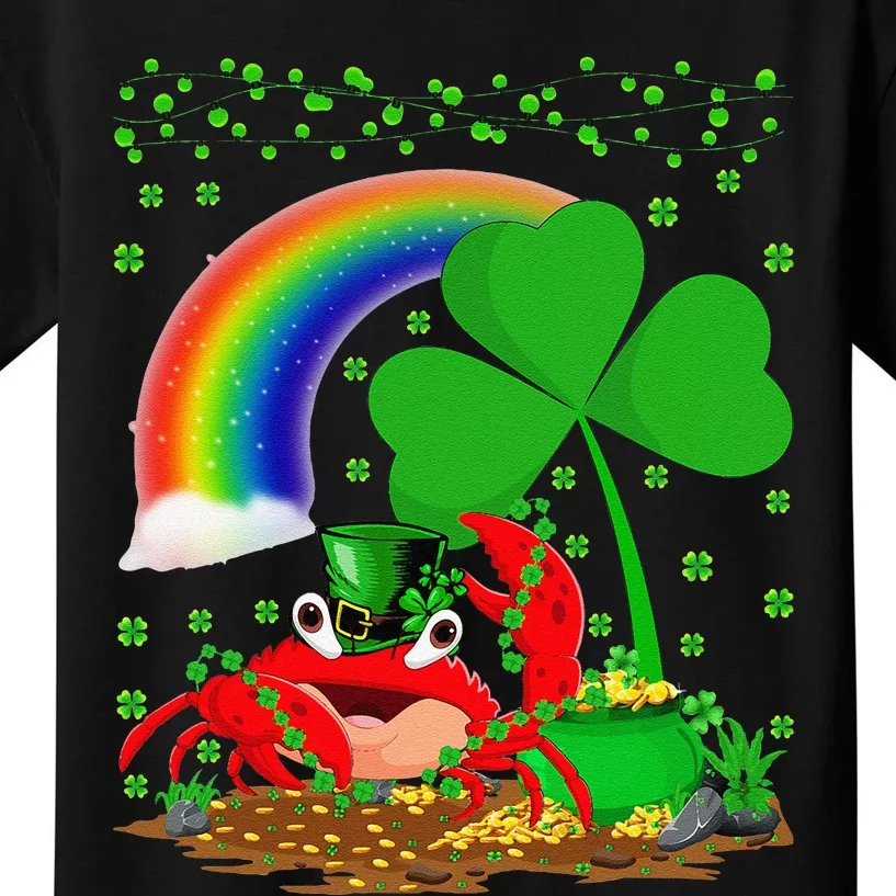 Crab Fish Lover Shamrock Leaf Rainbow Crab St Patrick's Day Kids T-Shirt