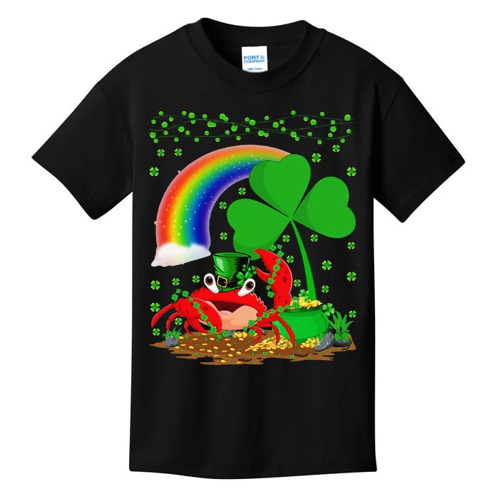 Crab Fish Lover Shamrock Leaf Rainbow Crab St Patrick's Day Kids T-Shirt