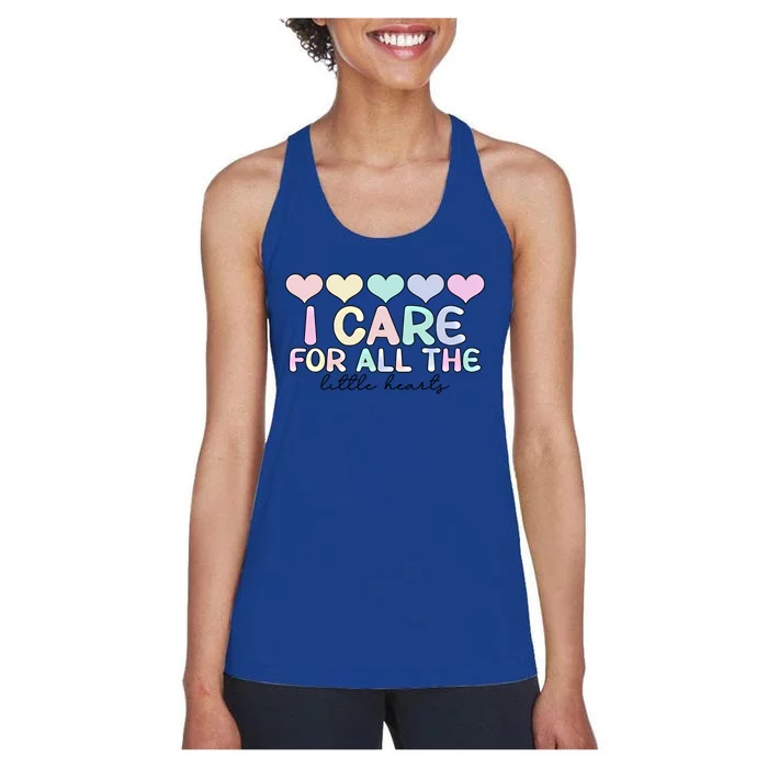 Care For Little Hearts End Of The Year Kindergarten Teacher Gift Women's Racerback Tank