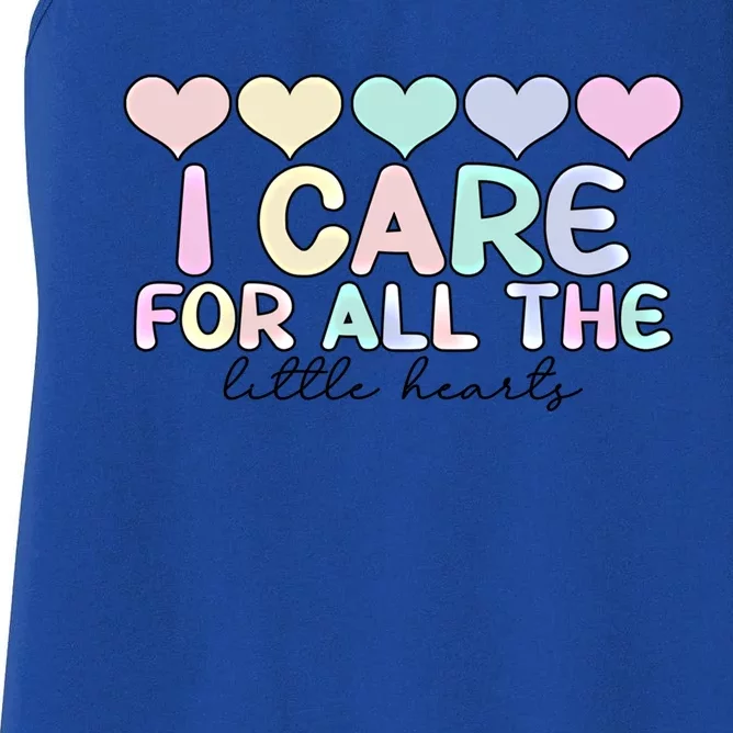 Care For Little Hearts End Of The Year Kindergarten Teacher Gift Women's Racerback Tank