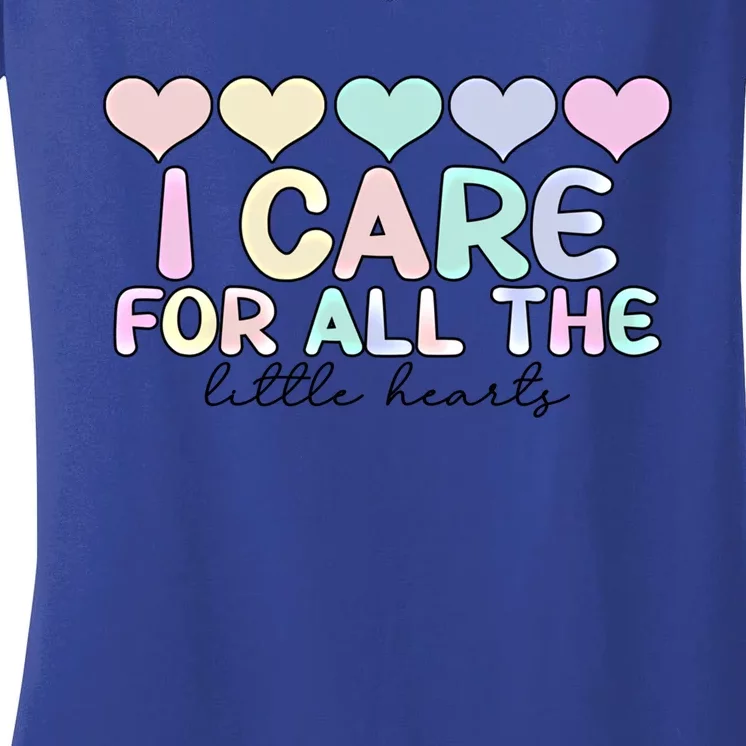 Care For Little Hearts End Of The Year Kindergarten Teacher Gift Women's V-Neck T-Shirt