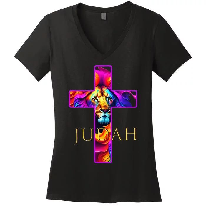 Christian Faith Lion Of Judah Gift Women's V-Neck T-Shirt