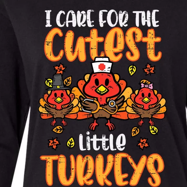 Care For Little Turkeys Nurse Fall Thanksgiving Scrub Top Womens Cotton Relaxed Long Sleeve T-Shirt