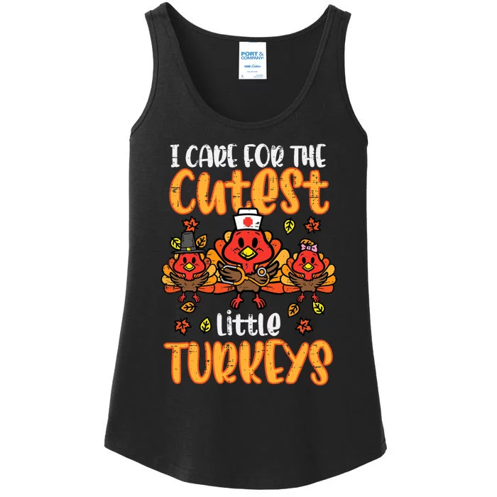 Care For Little Turkeys Nurse Fall Thanksgiving Scrub Top Ladies Essential Tank