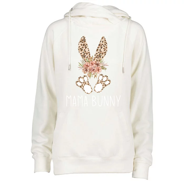 Cute Floral Leopard Print Mama Bunny Easter Gift Womens Funnel Neck Pullover Hood