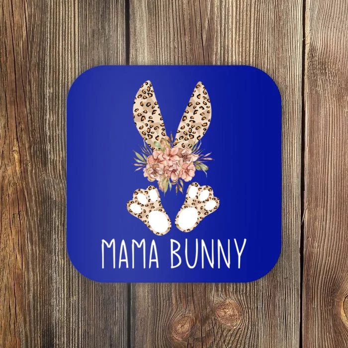 Cute Floral Leopard Print Mama Bunny Easter Gift Coaster