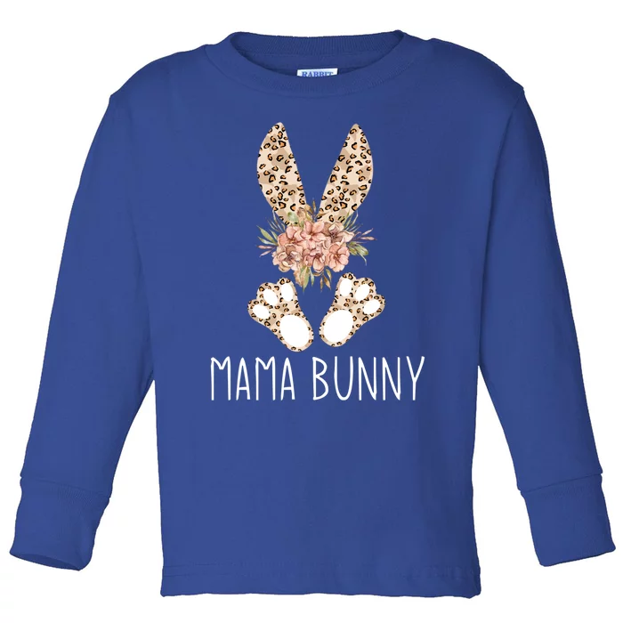 Cute Floral Leopard Print Mama Bunny Easter Gift Toddler Long Sleeve Shirt