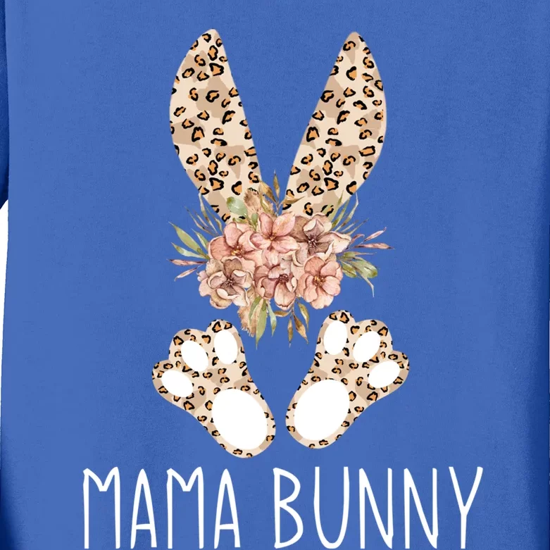 Cute Floral Leopard Print Mama Bunny Easter Gift Kids Long Sleeve Shirt