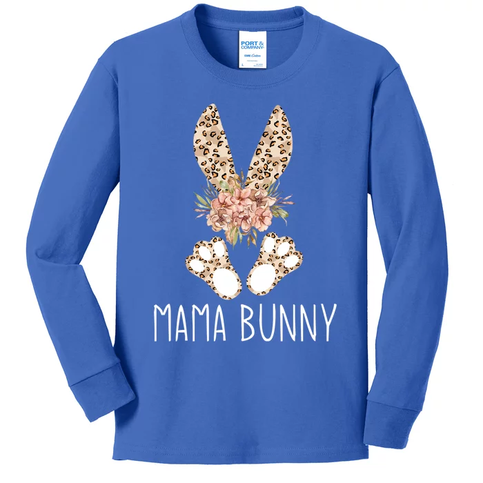 Cute Floral Leopard Print Mama Bunny Easter Gift Kids Long Sleeve Shirt