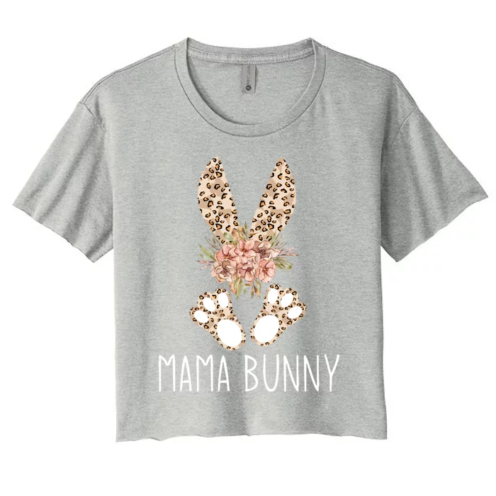 Cute Floral Leopard Print Mama Bunny Easter Gift Women's Crop Top Tee