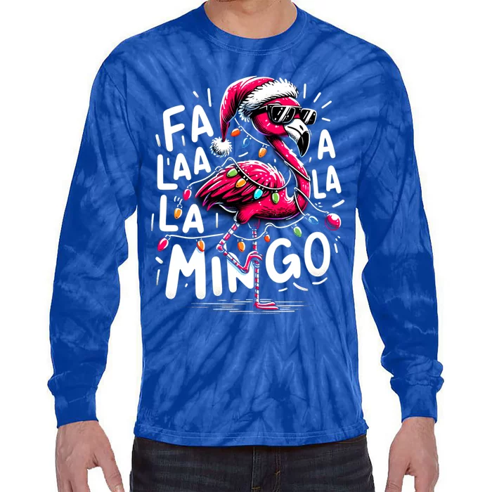 Christmas Fa La La Mingo Flamingo Xmas Gift Tie-Dye Long Sleeve Shirt