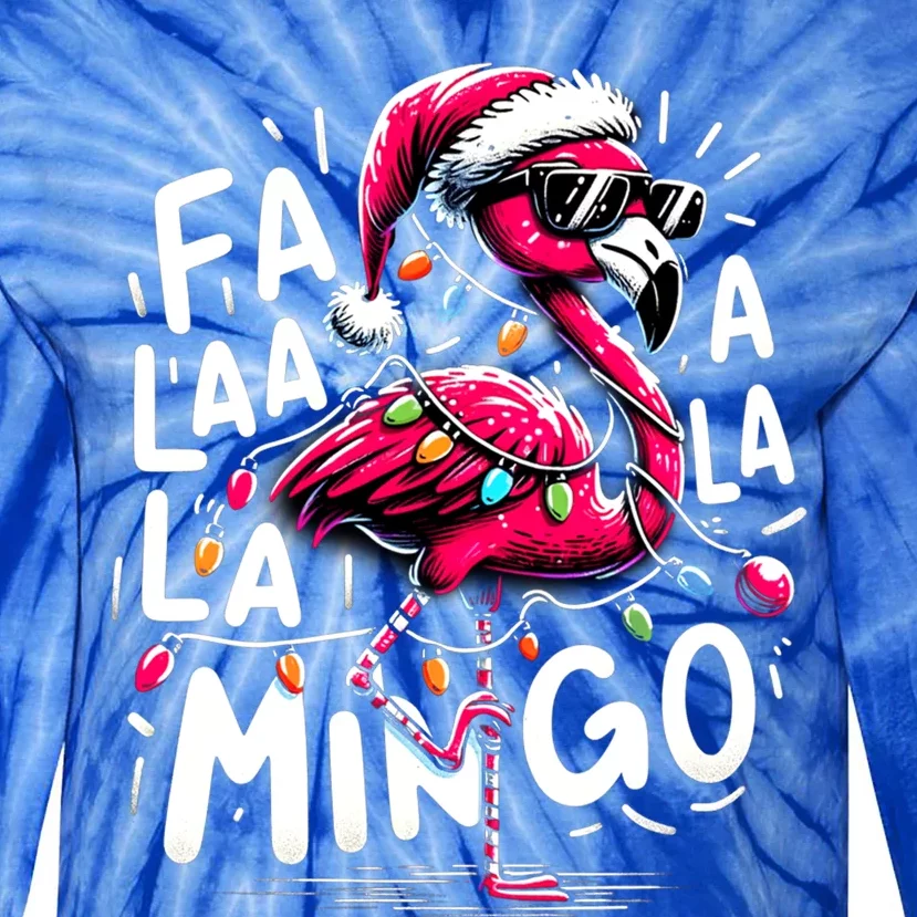 Christmas Fa La La Mingo Flamingo Xmas Gift Tie-Dye Long Sleeve Shirt