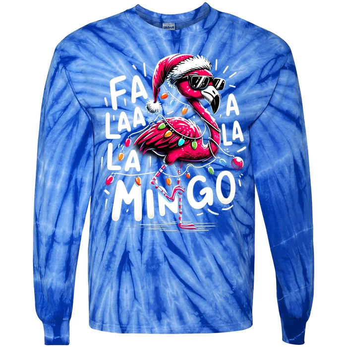 Christmas Fa La La Mingo Flamingo Xmas Gift Tie-Dye Long Sleeve Shirt