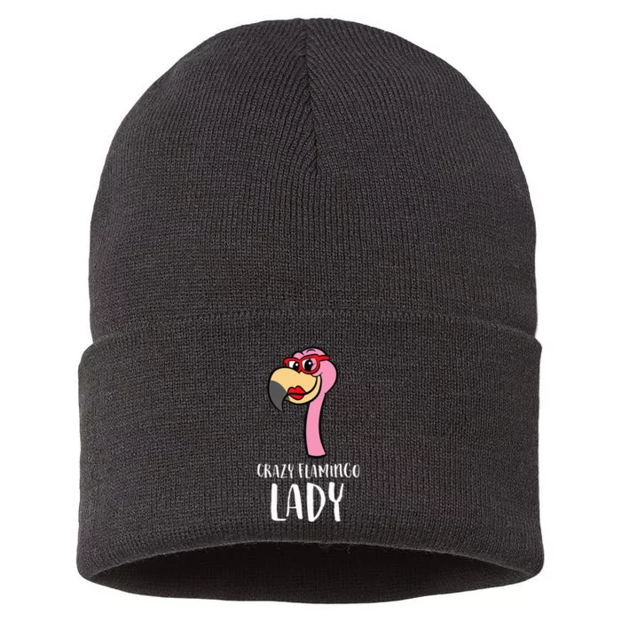 Crazy Flamingo Lady Cute Flamingo Sustainable Knit Beanie