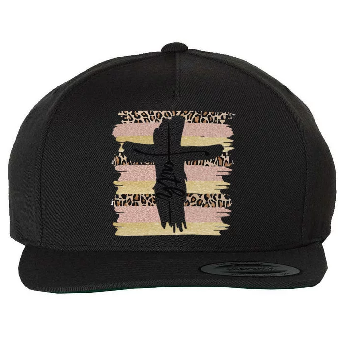 Christian Faith Leopard Cross Ombre Religious Cheetah Wool Snapback Cap