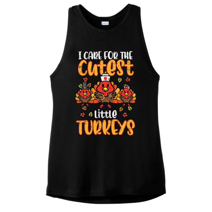 Care For Little Turkeys Nurse Fall Thanksgiving Scrub Top Ladies Tri-Blend Wicking Tank