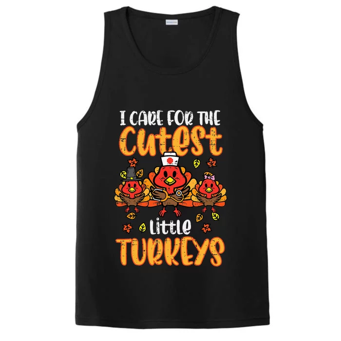 Care For Little Turkeys Nurse Fall Thanksgiving Scrub Top Performance Tank