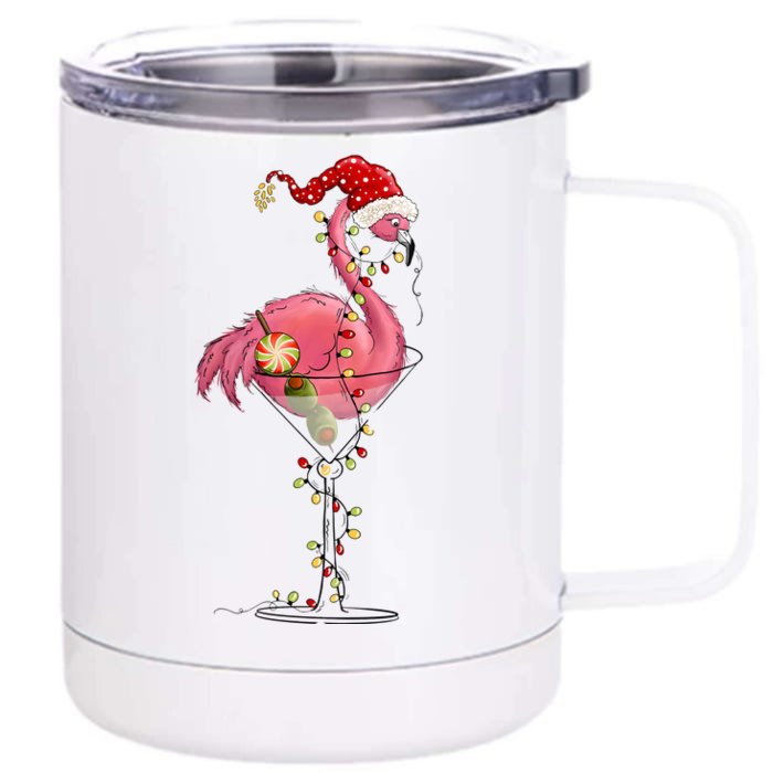 Christmas Flamingo Lights Holiday Season Front & Back 12oz Stainless Steel Tumbler Cup