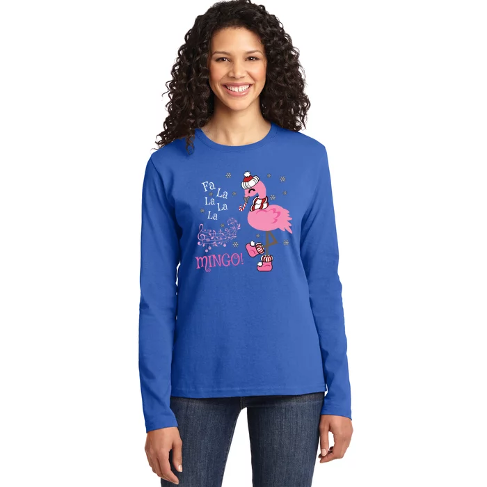 Cute Fa La La Mingo Candy Cane Christmas Flamingo Gift Ladies Long Sleeve Shirt