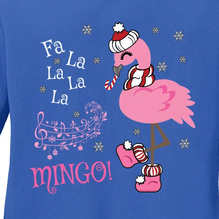 Cute Fa La La Mingo Candy Cane Christmas Flamingo Gift Ladies Long Sleeve Shirt