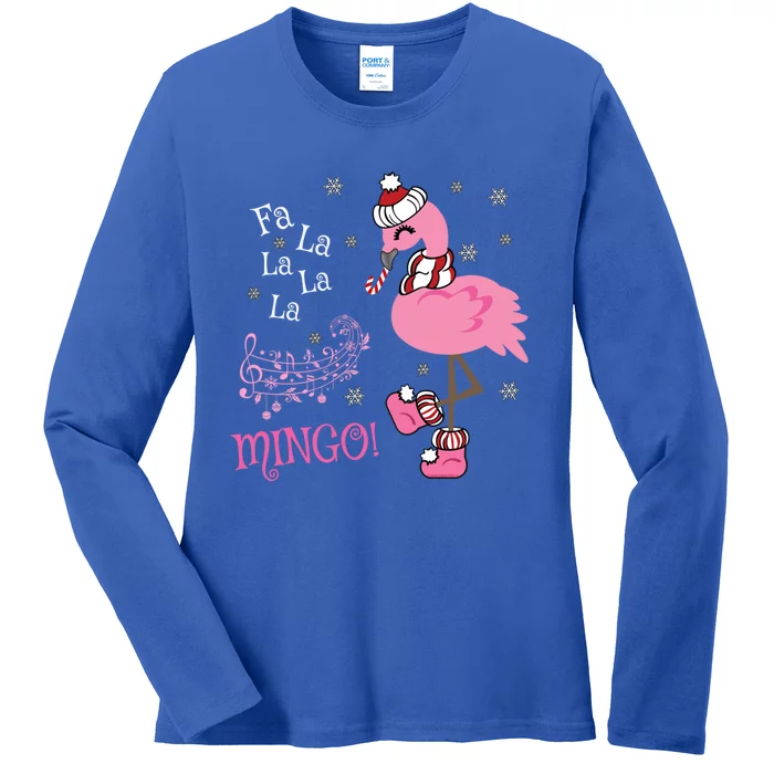 Cute Fa La La Mingo Candy Cane Christmas Flamingo Gift Ladies Long Sleeve Shirt