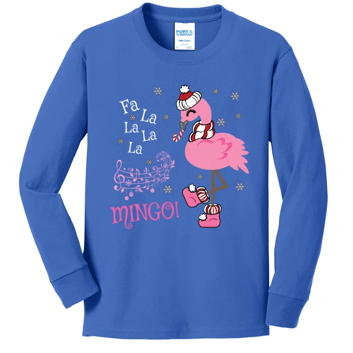 Cute Fa La La Mingo Candy Cane Christmas Flamingo Gift Kids Long Sleeve Shirt