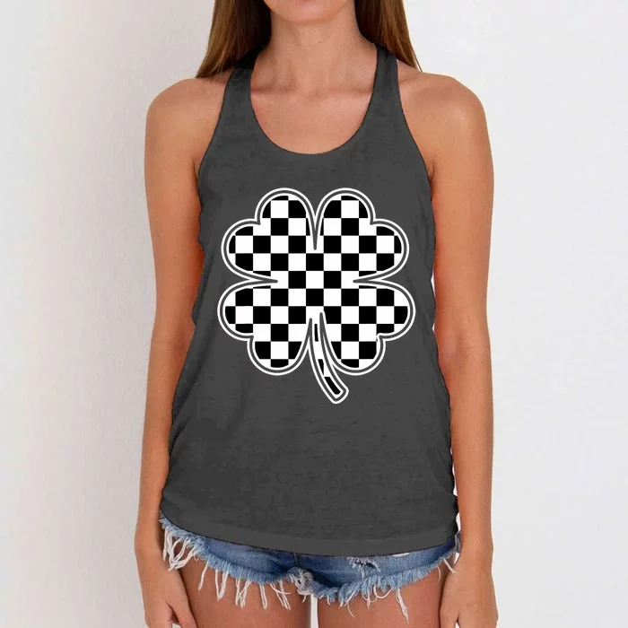 Checkered Four Leaf Clover Race Car Gamer St PatrickS Day Women's Knotted Racerback Tank