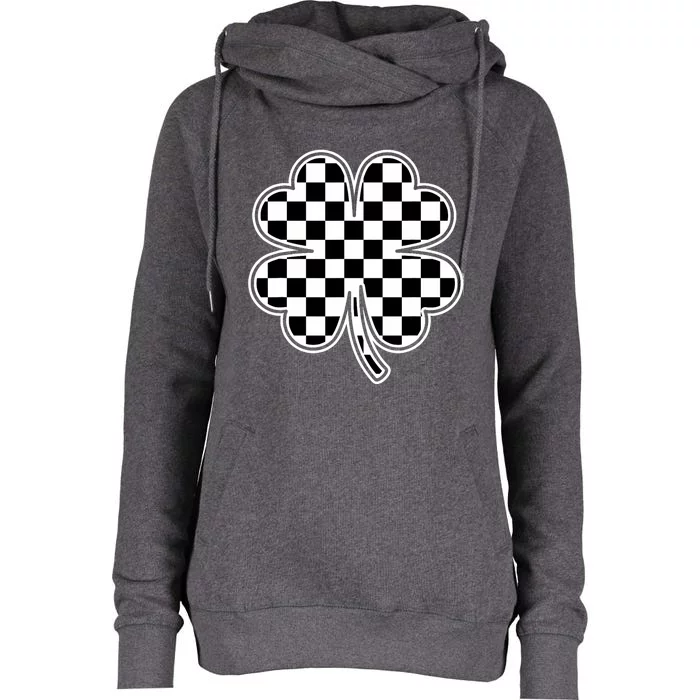 Checkered Four Leaf Clover Race Car Gamer St PatrickS Day Womens Funnel Neck Pullover Hood